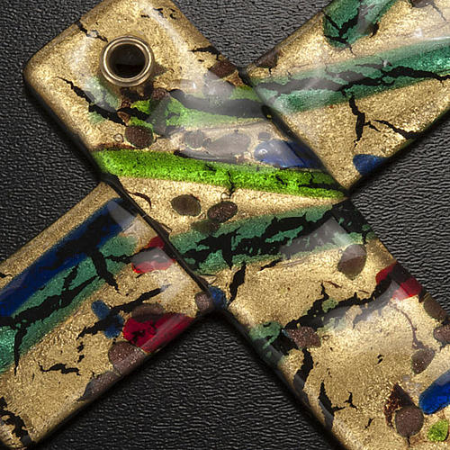 Croce in vetro di Murano foglia oro arlecchino 2
