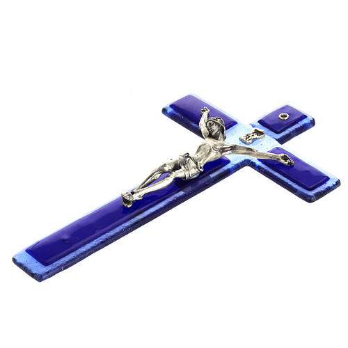 Crucifix in blue Murano glass with silver body 5