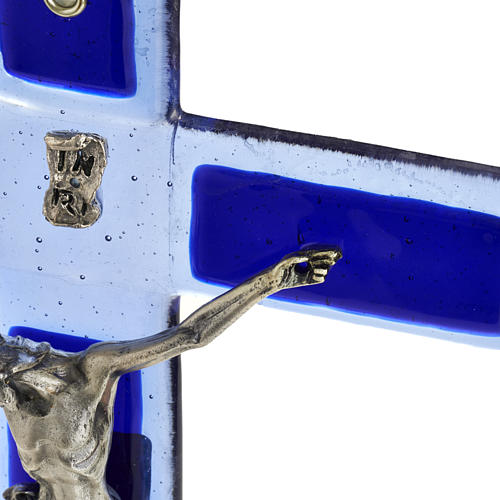 Crucifix verre Murano bleu Corps argenté 3