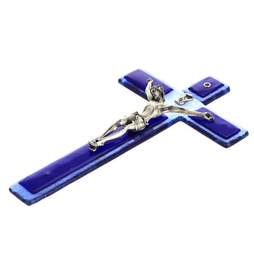 Crucifix verre Murano bleu Corps argenté 5