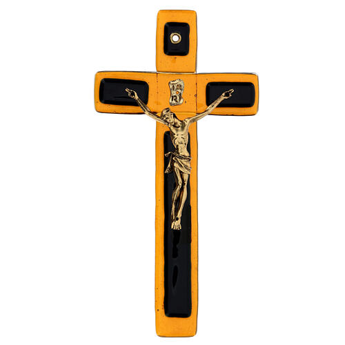 Crucifix verre topaze Corps doré 1