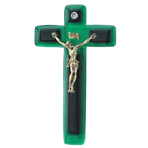 Crocefisso vetro verde corpo dorato 1