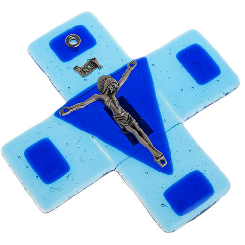Crucifix in turquoise glass 12x12cm 2