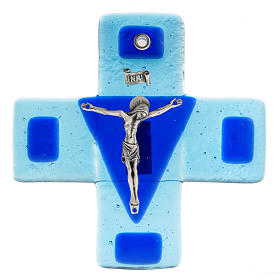 Crucifixo vidro turquesa 12x12 cm