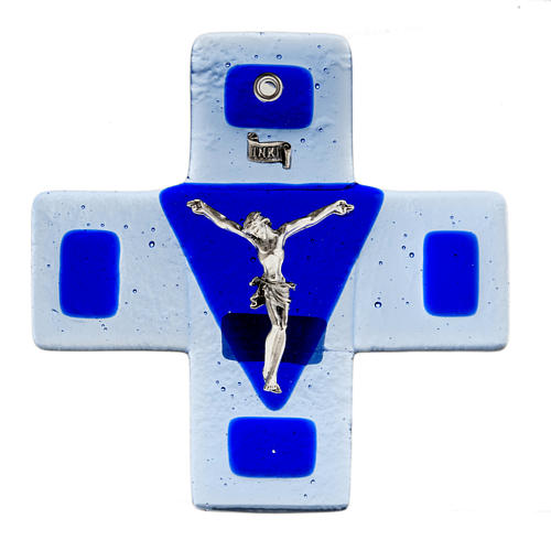 Kruzifix aus blauen Glas, 12x12cm. 1