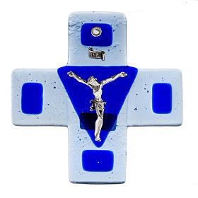 Crucifix in blue glass 12x12cm