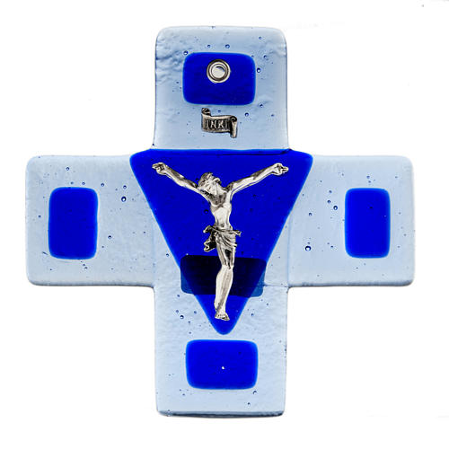 Crucifix verre bleu 12x12 cm 1