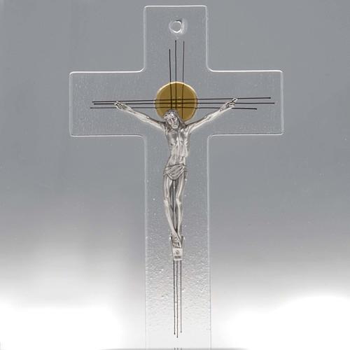 Modern crucifix in transparent glass with cross and metal 1