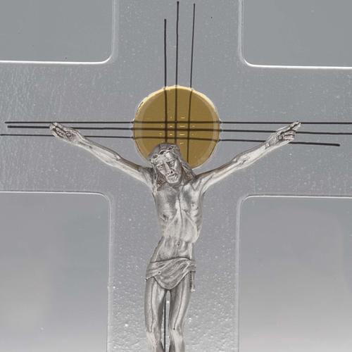 Modern crucifix in transparent glass with cross and metal 2