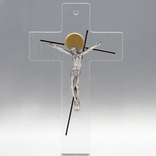Crucifix modern stylisé verre transparent 1