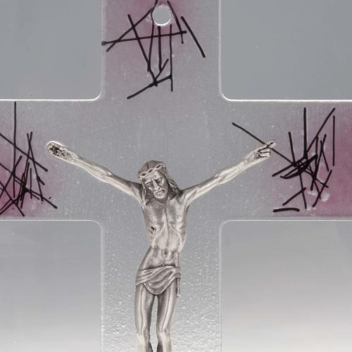 Crucifijo moderno vidrio con matices rosado 2