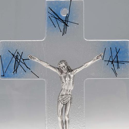 Kruzifix aus Glas mit blauen Dekorationen. 2