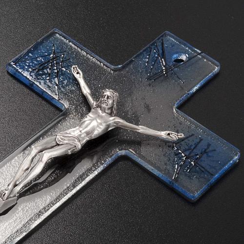 Modern crucifix in transparent glass with blue shades 3