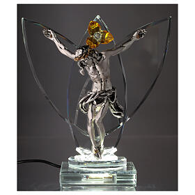 Glaskruzifix mit Lampe und Blume aus bernsteinfarbenem Kristall
