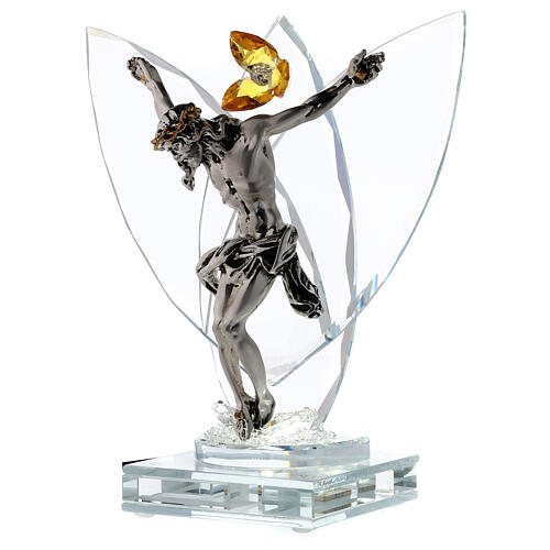 Glaskruzifix mit Lampe und Blume aus bernsteinfarbenem Kristall 3