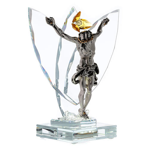 Glaskruzifix mit Lampe und Blume aus bernsteinfarbenem Kristall 4