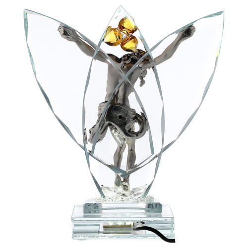 Crucifix in glass and metal with amber flower and light 5