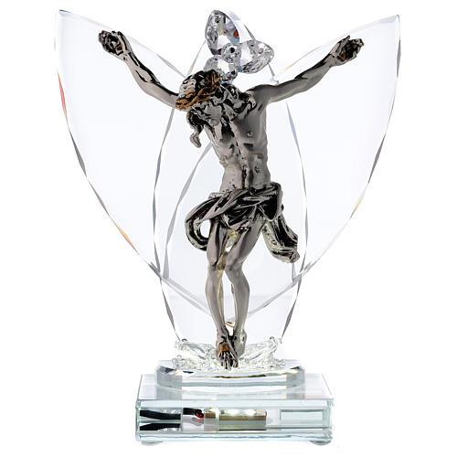Kruzifix aus laminiertem Silber mit Glaslampe 1