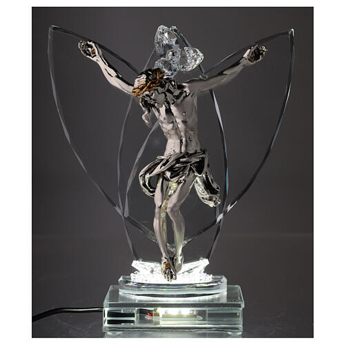 Crucifix in glass and laminated silver with light 2