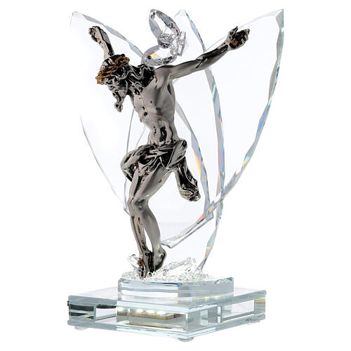 Crucifix in glass and laminated silver with light 3