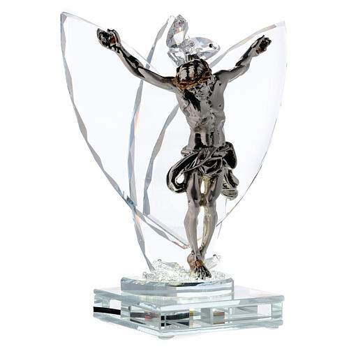 Crucifix in glass and laminated silver with light 4