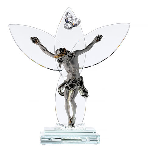 Glaskruzifix und Hauptteil aus Metall mit Lampe 1