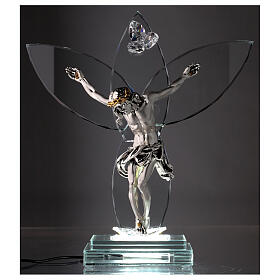 Crucifixo vidro e corpo metal com lâmpada