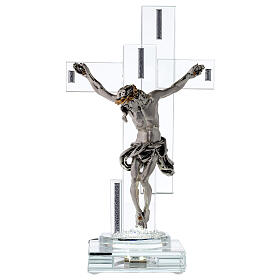 Kruzifix mit Lampe aus Kristall und Hauptteil aus Metall