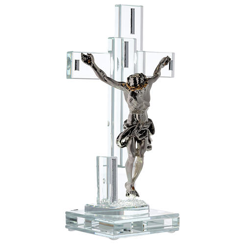 Crucifix in crystal with metal body of Christ and light 4