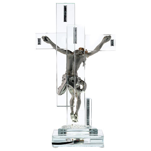 Crucifix in crystal with metal body of Christ and light 5