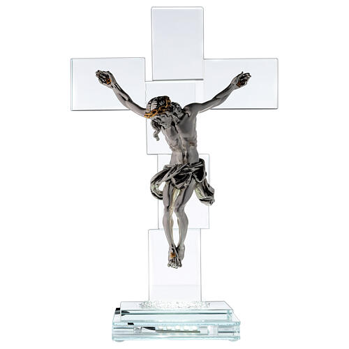Kristallkruzifix mit Hauptteil aus Metall und Lampe 1