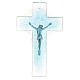 Modern crucifix in Murano glass with light blue shades 8x5 inc s3