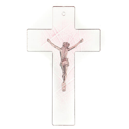 Kruzifix aus durchsichtigem Muranoglas mit rosa Nuancen, 20 x 15 cm 3