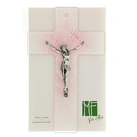 Crucifix en verre de Murano transparent avec nuances roses 20x15 cm