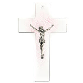 Crucifixo em vidro de Murano estilo moderno nuances de rpsa, 21,5x13,5 cm