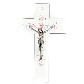 Crucifixo em vidro de Murano estilo moderno bolhas coloridas em relevo, 21,5x13,5 cm