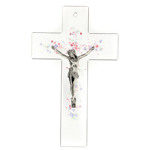 Modern crucifix in Murano glass with colored drops 8x5 inc 1