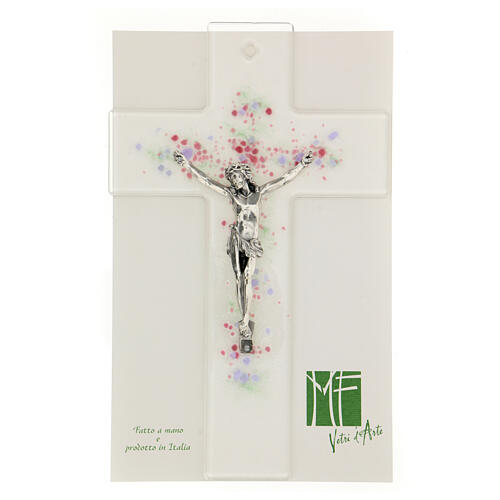 Modern crucifix in Murano glass with colored drops 8x5 inc 2