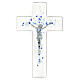 Modern crucifix in Murano glass with blue drops 8x5 inc s3