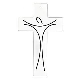 Crucifix en verre moderne avec corps stylisé en relief 20x15 cm