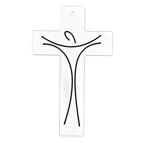Crucifix en verre moderne avec corps stylisé en relief 20x15 cm 1