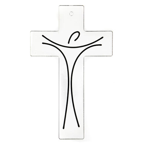 Crucifix en verre moderne avec corps stylisé en relief 20x15 cm 3