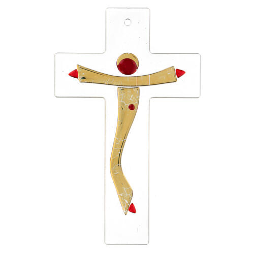 Crucifixo vidro de Murano corpo dourado estilizado 20x15 cm 1