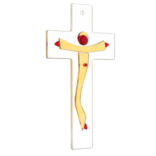 Crucifixo vidro de Murano corpo dourado estilizado 20x15 cm 2
