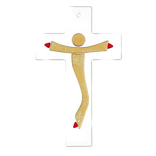 Crucifixo vidro de Murano corpo dourado estilizado 20x15 cm 3