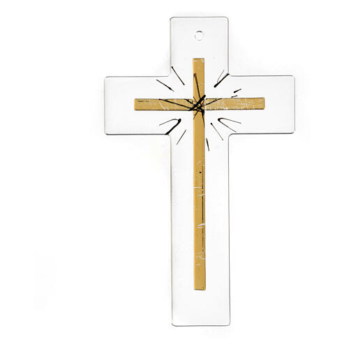 Wall cross, clear Murano glass, gold decorations, 20x15 cm 1