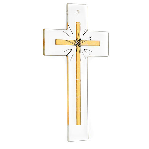 Crucifix in transparent Murano glass with gold decorations 20x15 cm 2