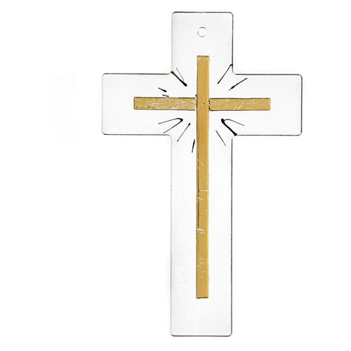 Crucifix in transparent Murano glass with gold decorations 20x15 cm 3