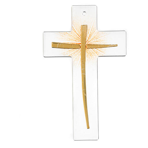 Croce vetro Murano raggiera arancio oro 20x15 cm 1
