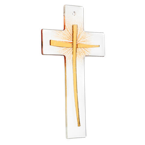 Murano glass cross with orange rays and gold 20x15 cm 2